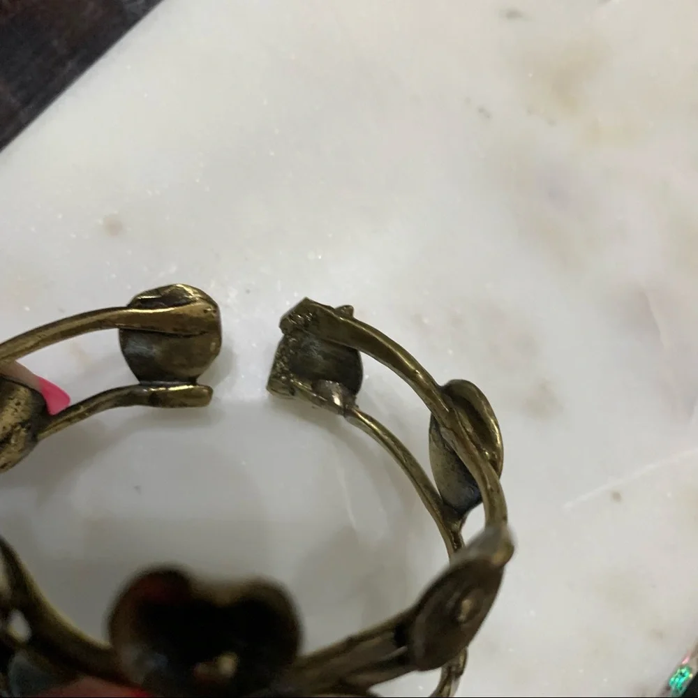 Antique gold abstract leaf cuff bold bracelet